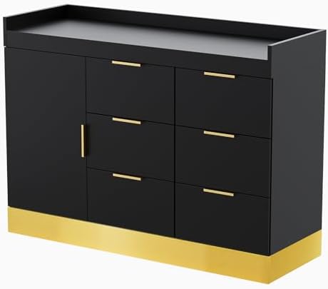 OmySalon Salon Station for Stylists, Free Standing Barber Vanity with 6 Drawers, 1 Cabinet & Adjustable Shelves, Large Storage Hair Beauty Furniture for Barbershop, Black Gold - Image 7
