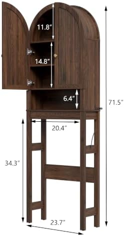 HMstone Over The Toilet Storage Cabinet, Arched Bathroom Organizer and Storage with Doors and Adjustable Shelf, Space-Saving Freestanding Bathroom Modern Storage Cabinet Over Toilet (Walnut) - Image 2