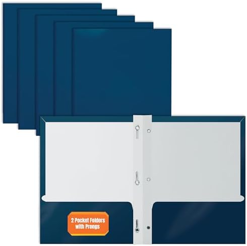 Better Office Products 2 Pocket Glossy Navy Blue Paper Folders with Prongs, Letter Size, High Gloss Navy Blue Paper Portfolios with 3 Metal Prong Fasteners, Box of 25 Glossy Dark Blue Folders by BetterOfficeProducts