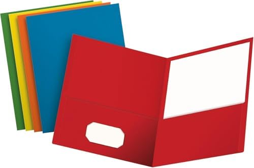 Oxford Two Pocket Folders, Textured Paper, Assorted Colors (Blue, Red, Yellow, Orange, Green), For School, Home, and Office, Letter Size, 25 Per Box (57513EE) by Oxford