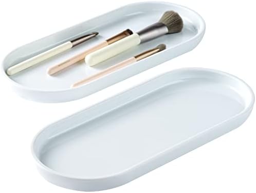 SheeChung Acrylic Vanity Tray, Bathroom Makeup Organizer Countertop, White by SheeChung