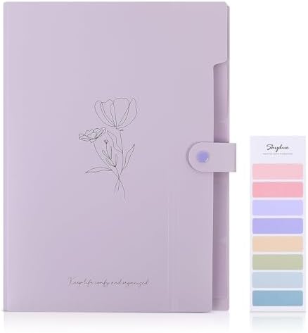 SKYDUE Expanding File Organizer with 5 Pockets, Accordion File Folders with Labels, Portable Document Paper Bill Receipt Organizer, Home College School Office Supplies, Letter Size, Lilac - Image 2