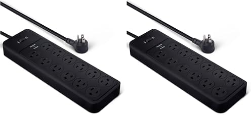 Amazon Basics 12-Outlet Surge Protector Power Strip, 4000 Joules, 8ft Extension Cord, Rectangle, for Home, Office, Gaming Room, Black (Pack of 2) by AmazonBasics