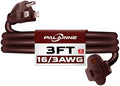3 Ft Brown Outdoor Extension Cord, 16 Gauge Heavy Duty Power Cord by PALARINE