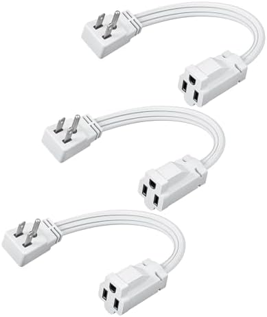 DEWENWILS 1 FT Extension Cord with 3-Prong Flat Plug, 14/3, 3-Pack, White by DEWENWILS