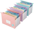 Expanding Hanging File Folders for Filing Cabinet, 7 Accordion Pockets, 1.2'' Expandable, Multi-Color Tabs, Letter Size, 50% Wheat Straw, 3 Pack (Assorted Pastel) by Tbay