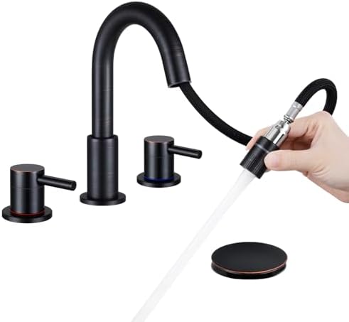 Bathroom Faucet 3 Hole with Pull Down Sprayer, Oil Rubbed Bronze by IUERASD