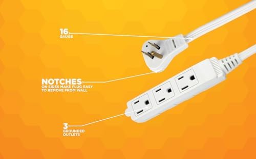 Woods Slimline Angled Flat Plug Extension Cord; Space Saving Flat Design; 3 Grounded Outlets; 13-Foot; 13 Amps; 1625 Watts; 125 Volts; UL Listed; 2232 (Pack of 6) - Image 5