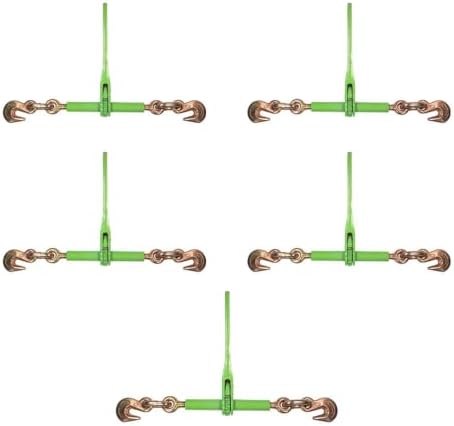 Mytee Products 5 Pack 3/8" - 1/2" Hi-Viz Green Heavy Duty Ratchet Load Chain Binder with Grab Hooks - 9,200 Lbs Working Load Limit - Flatbed Transport Truck Trailer Tie Down Hauling by MyteeProducts