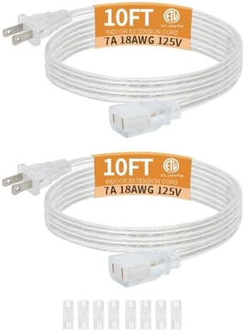 10 FT Clear Extension Cord, UL-Certified, Male to Female, 2 Pack by haultop