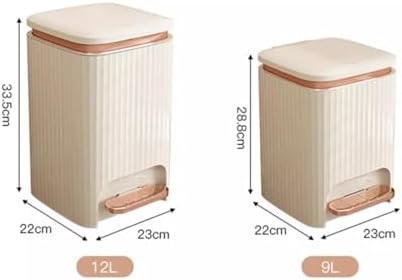 9/12 Liter Square Plastic Smart Trash Can with Double Opening Lid Pedal Trash Can for Living Room Bedroom Kitchen Bathroom Cream White Modern Design and Convenient Waste - Image 2