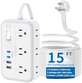 Flat Extension Cord 15 ft, NTONPOWER Surge Protector Power Strip with 6 Widely Outlets 4 USB Ports(2 USB C), Flat Plug, Wall Mounted, Side Outlet Extender for Indoor, Home Office, Dorm Room Essentials by NTONPOWER