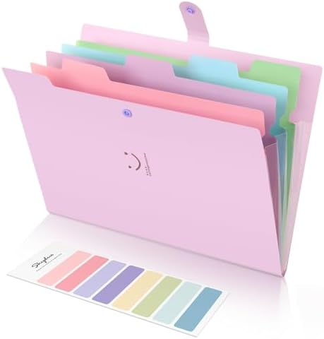SKYDUE Expanding File Folder with 5 Pockets, Cute Accordion File Organizer, Letter Size Filing Folder, Portable Paper Receipt Organizer, School Office Supplies Purple - Image 7