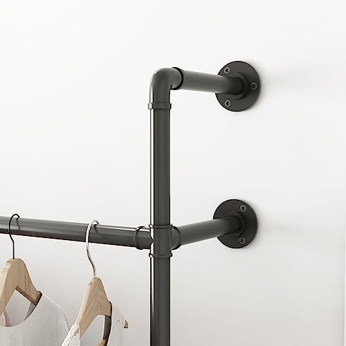 ORSENIGO Industrial Pipe Clothing Rack, Heavy Duty Metal Clothes Rack with Double Rods for Hanging Clothes, Wall Mount Space-Saving Garment Display Rack - Image 4
