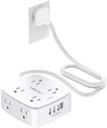 6 Ft Surge Protector Power Strip - YISHU 8 Widely Outlets with 4 USB Ports, 3 Side Outlet Extender with 6 Feet Flat Extension Cord, Ultra Flat Plug, Wall Mount, Desk USB Charging Station, ETL, White by YISHU
