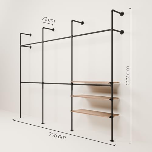 pamo Wall Mounted Clothing Rack with Oak Sheves – 117" W × 87" H, 1014 lbs - Image 2
