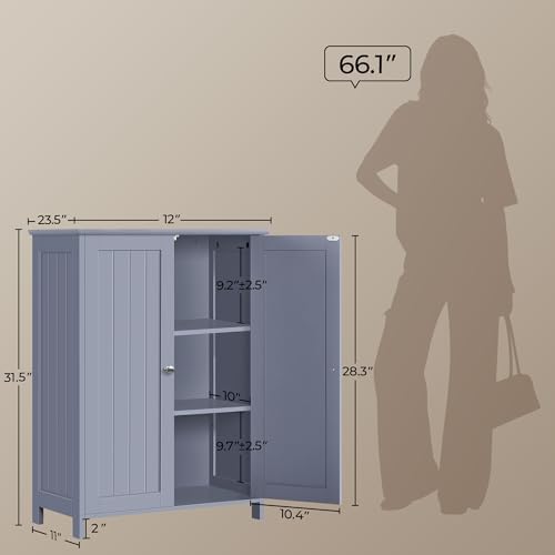 Yaheetech Small Bathroom Storage Cabinet for Towels with 2 Doors, Gray - Image 3