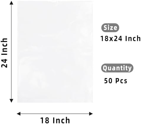 Yotelab Clear Plastic Flat Open Poly Bags for Packaging, 18x24 In, 50Pcs - Image 2