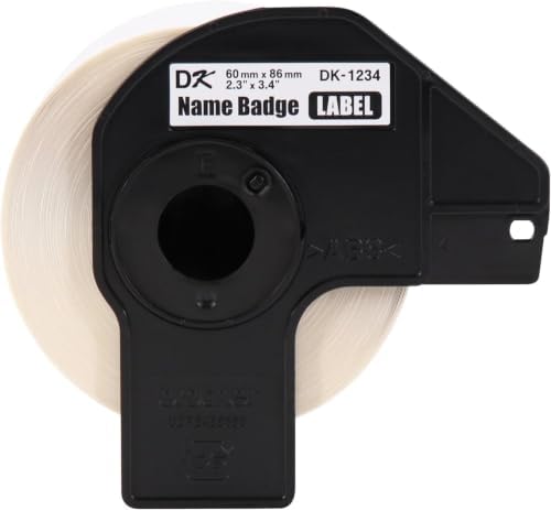 Brother Genuine DK-1234 Die-Cut Name Badge Paper Labels,2.3 in x 3.4 in (60 mm x 86 mm) Adhesive Name Badge White Paper Labels,260-Labels per Roll,3 Rolls per Box,(Pack of 8) by Brother