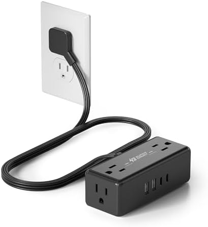 Short Extension Cord 3Ft, SUPERDANNY Flat Plug Surge Protector Power Strip by SUPERDANNY