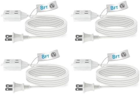 TiFFCOFiO Indoor Extension Cord, 2 Prong 6 Feet Extension Cord, 3 Polarized Outlets with Safety Slide Windows,13A/1625W, 16 AWG, 2 Packs (8FT 4 Packs) by TiFFCOFiO