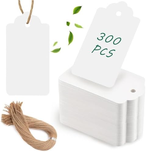 SallyFashion 300PCS White Gift Tags with String, 1.6 X 2.8 inches by sallyfashion
