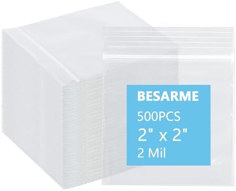 500 PCS 2" x 2" Small Plastic Bags 2 Mil Mini Clear Plastic Poly Bag by BESARME