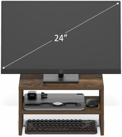 Furinno CLASSIC Monitor Stand Riser Set of 2, 15.7" Wide Dual Monitor Riser, Stackable Separable Laptop Stand for Desk, Desktop Organizers and Accessories, for Office Supplier, Amber Pine - Image 2