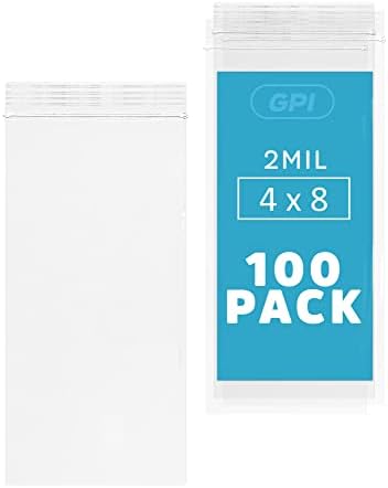 4"x8" Zip Bags, 100 Pack, 2 Mil, Reclosable for Incense Snacks by GPI