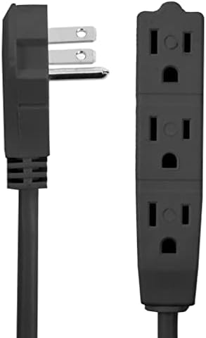 Flat Plug Extension Cord 25 FT Black – 3 Outlet 3 Prong Grounded Indoor Extension Cord – Low Profile Wall Hugger Angled Plug – 16/3 Heavy Duty Power Cord 13A 125V by BindMaster