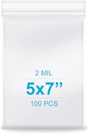 5''x 7'', (Pack of 100) 2 mil Thick Clear Plastic Reclosable Zip Poly Bags with Resealable Lock Seal Zipperr, Clear Small Zip Bag, Jewelry, Candy, Storage, Packaging & Shipping… by Enbreey
