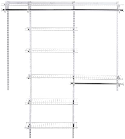 Rubbermaid Configurations Deluxe Custom Closet Kit 3-6 Ft. Adjustable Metal Wire Shelving White Finish Expandable Organization System Hardware Included for Home Closet/Pantry/Laundry/Mudroom by Rubbermaid