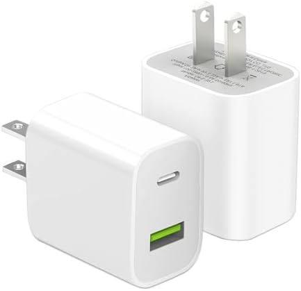 2 Pack USB C Charger Block, Dual Port Type C Wall Charger Charging Power Adapter Cube for iPhone 14/14 Pro/14 Pro Max/14 Plus/13/12/11, XS/XR/X, iPad, Samsung, More by DENGWENQIANG