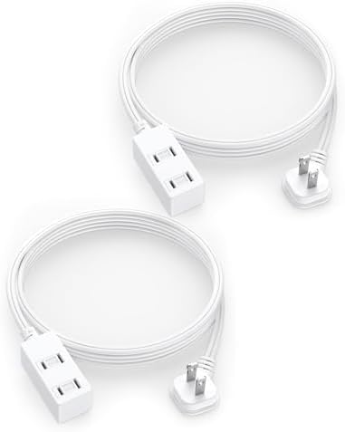 Flat Plug Extension Cord 2-Packs 6Ft White - 2-Prong Power Strip with 3 Polarized Outlets & Tamper Guard, 16/2 AWG 13A/1625W by LitStar