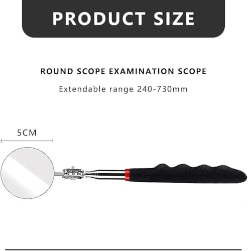 6 Pcs Extended Handle Telescopic Mirror Set - Car Inspection Mirror, 50mm Diameter, Round Handle, 360-Degree Rotation, Stainless Steel Universal Folding Telescopic Round Mirror (Black) - Image 2