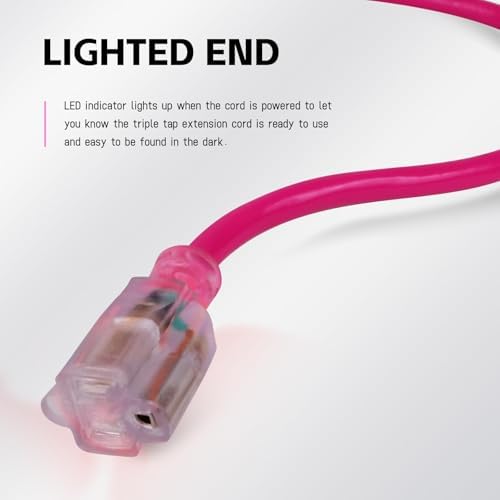 EP 6 Ft 12/3 SJTW Lighted Outdoor Extension Cord, Pink - Image 3