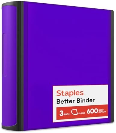 Staples Better 3-Inch D-Ring Binder, Purple, Heavy-Duty by Staples