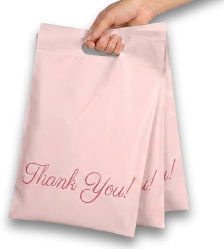 Donyson Pink Poly Mailers with Handle, 12x15, 50 Pack, Thank You Bags by Donyson