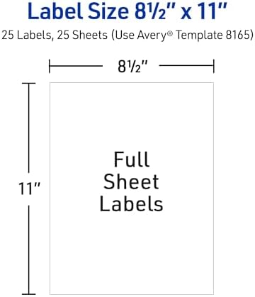 Avery Full-Sheet Printable Shipping Labels, 8.5" x 11" Customizable Stickers, White, 25 Blank Mailing Labels, Great for Mailing, Shipping, Organizing, and More (8165) - Image 6