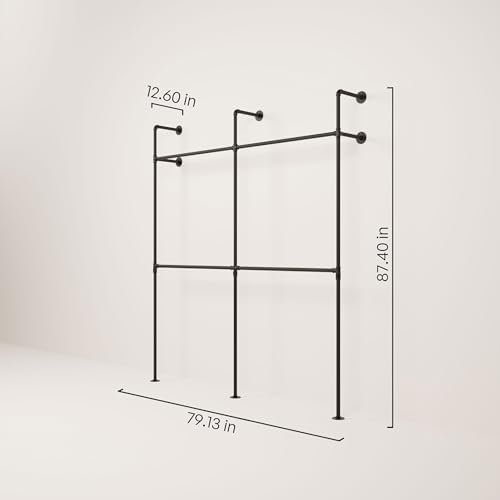 pamo Industrial Clothing Rack Wall Mounted Black – 79" W × 87" H, 660 lbs - Image 2