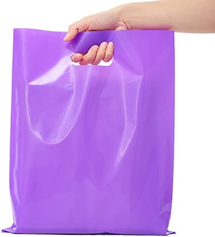 ysmile Large Purple Plastic Shopping Bag for Small Business Boutique for Retail Merchandise Die Cut Poly with Handle 11.8"x15.8" - Image 2