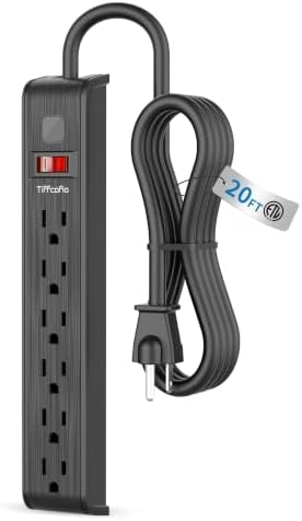 Power Strip Surge Protector, 20 Feet Extension Cord, 600 Joules Surge Protection, Multiple Protection 6 Outlet Strip, ETL Listed 1 Pack by TiFFCOFiO