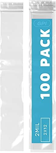 2" x 12" Zip Bags, 100 Pack, 2 Mil, Reclosable for Incense Packaging, GPI by GPI