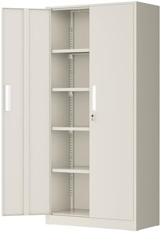 Greenvelly Metal Storage Cabinets, 72” Steel Garage Storage Cabinet with Doors and 4 Shelves, Metal Tool Cabinet, Steel Filing Cabinet for Home Office, Basement, Garage, School(Grey) by Greenvelly