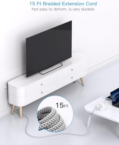 HANYCONY Surge Protector Power Strip 15 Ft Long Cord, 1080J, Flat Plug - Image 6