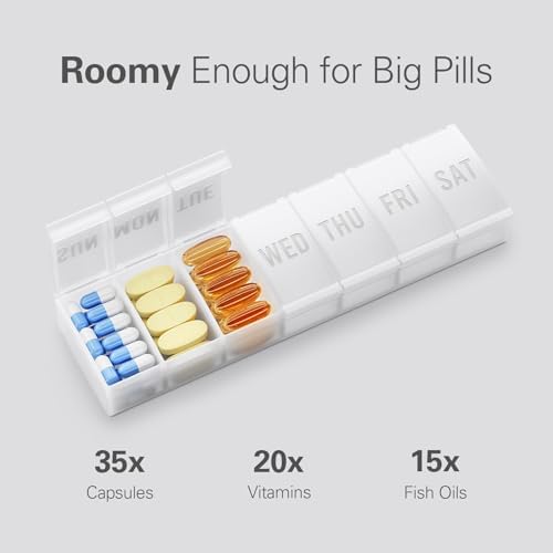 Barhon Pill Organizer Large, Weekly Medicine Pill Organizers, 7 Day Pills Box Case Travel for Big Vitamin Supplements Fish Oil, White - Image 2