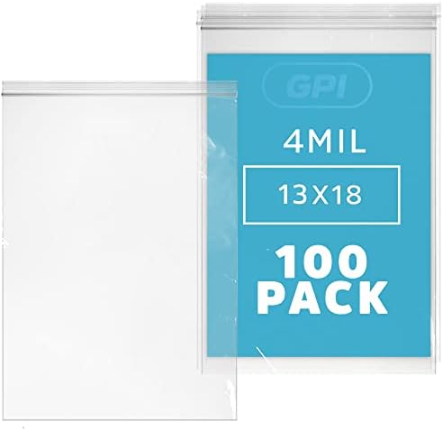 13" x 18" Large Zip Bags, 2.5 Gallon, 500 Pack, 4 Mil Heavy Duty, GPI by GPI