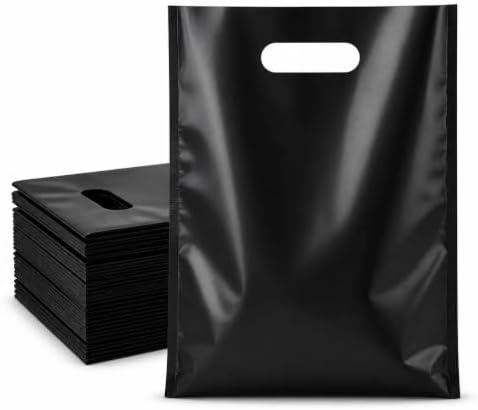 ysmile Plastic Merchandise Bag with Handle for Retail, Plastic Shopping Bag Die Cut for Small Business Extra Thick 11.8"x15.8" - Black by ysmile
