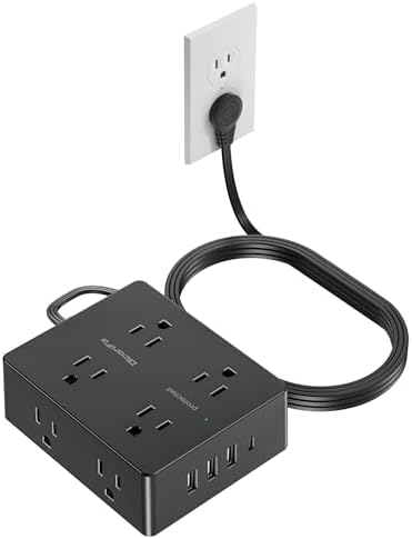 Olcorife Flat Plug Power Strip with 15 FT Extension Cord, 8 Outlets 4 USB Ports(1 USB C), 3 Sided Outlet Extender for Home Office Travel Dorm Room Essentials, Black by olcorife
