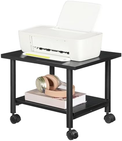 HOOBRO Printer Stand, 2-Tier Industrial Under Desk Printer Cart with Shelf, Mobile Heavy Duty Storage Rack on Wheels for Home, Office, Black BB02PS01G1 - Image 4